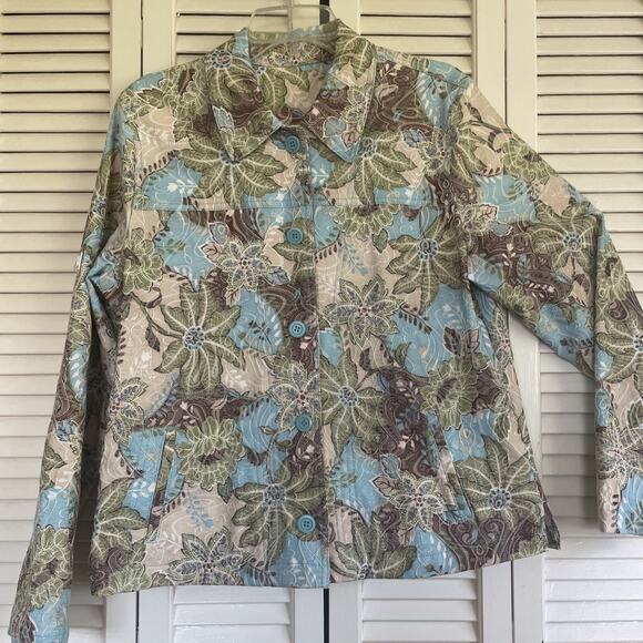 Rebecca Malone Bohemian Large Bohemian Turquoise Sage Brown Jacket Pockets EUC - Picture 4 of 16